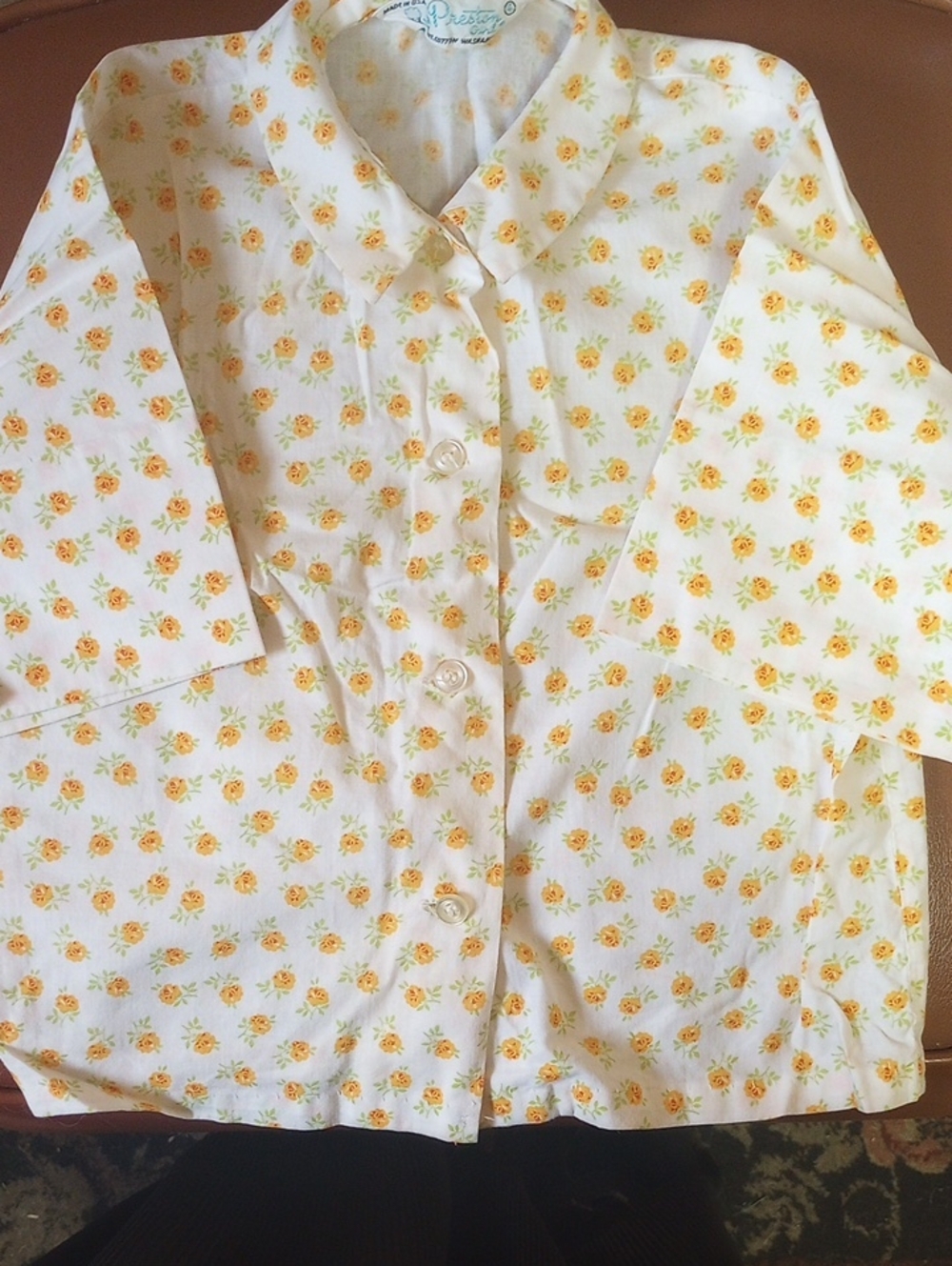 Vintage Retro Floral Cotton Button-Down Spring Summer Shirt w/ Collar, Sz 4